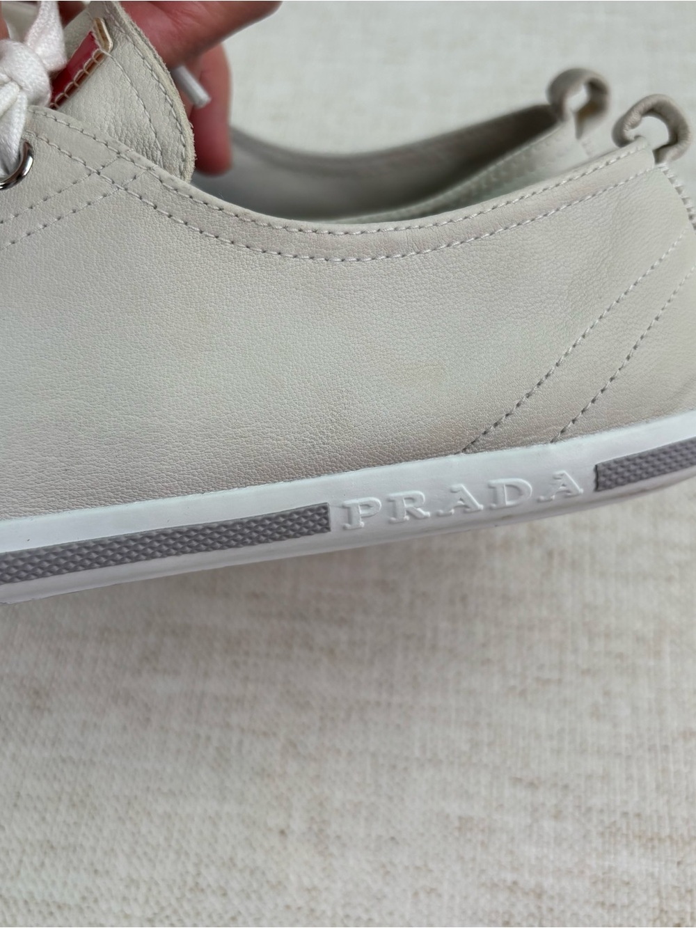Prada women's size 38.5 White Leather low top Sneakers with Red Stripe Detail - Picture 13 of 16